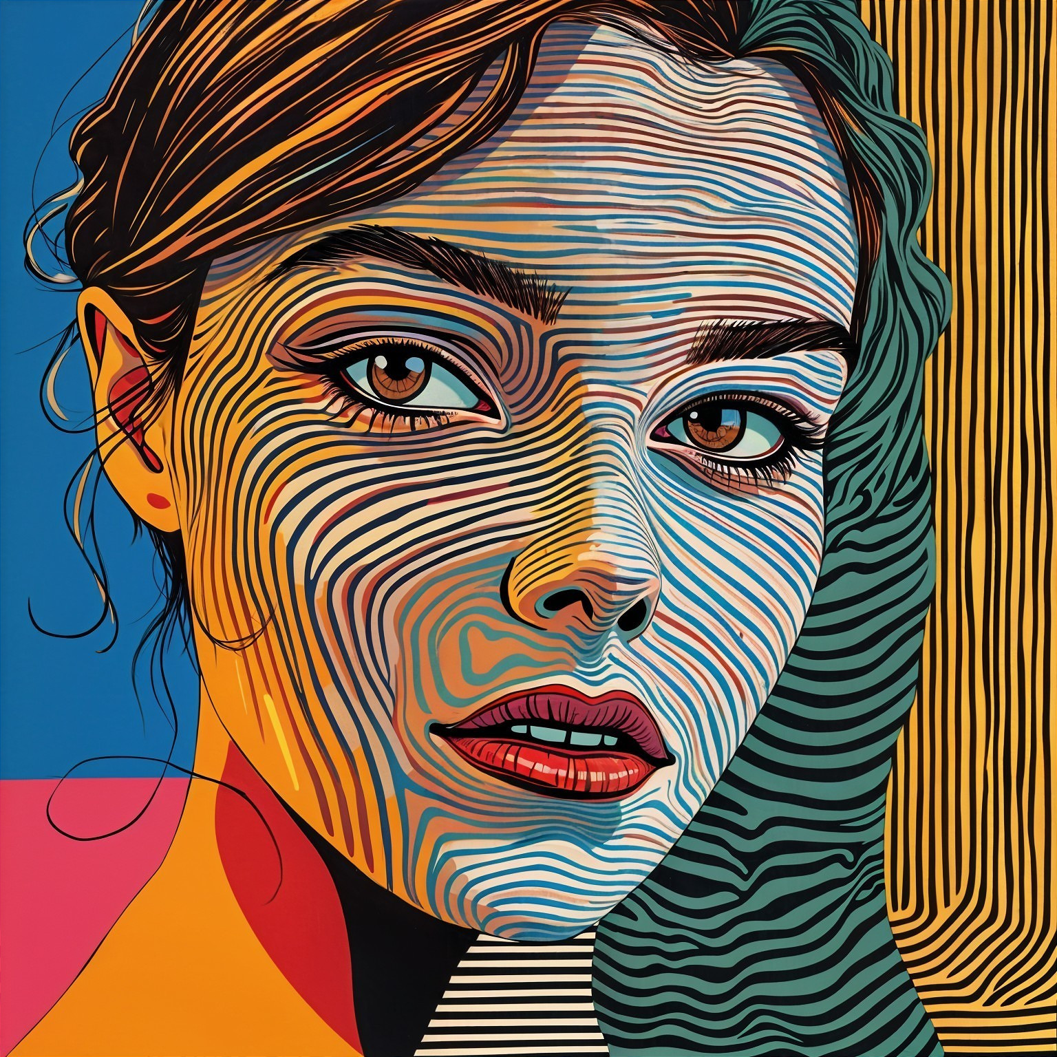 Portrait of a Woman with Vibrant Colors and Patterns