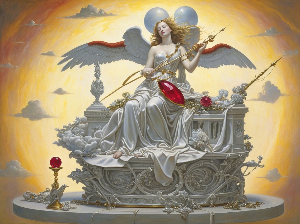 Celestial Figure with Wings and Lyre on Pedestal