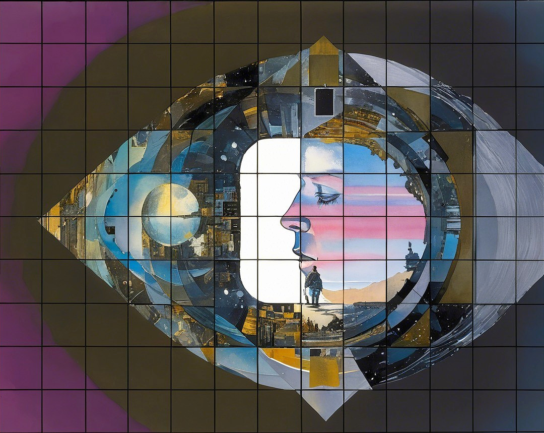 Abstract Eye with Woman's Profile and Dreamlike Landscape