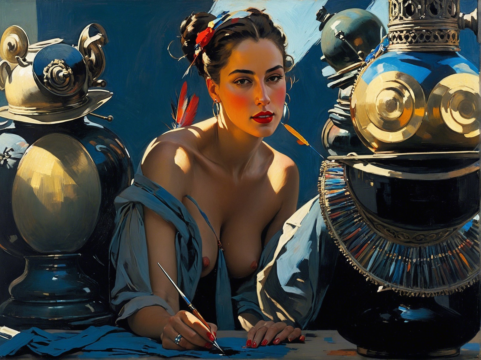 Portrait of a Woman with Sculptures and Paintbrush