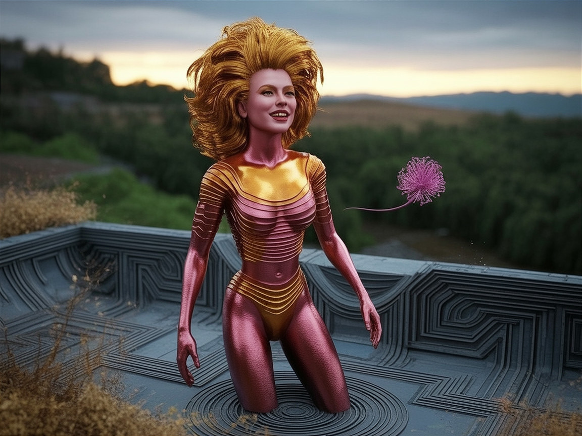 Futuristic Humanoid Figure in Metallic Bodysuit