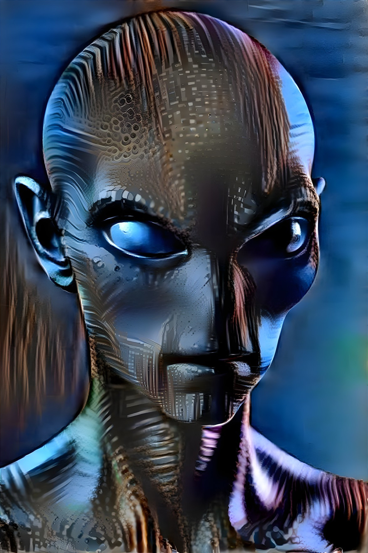 Futuristic Humanoid Figure with Metallic Skin and Glow