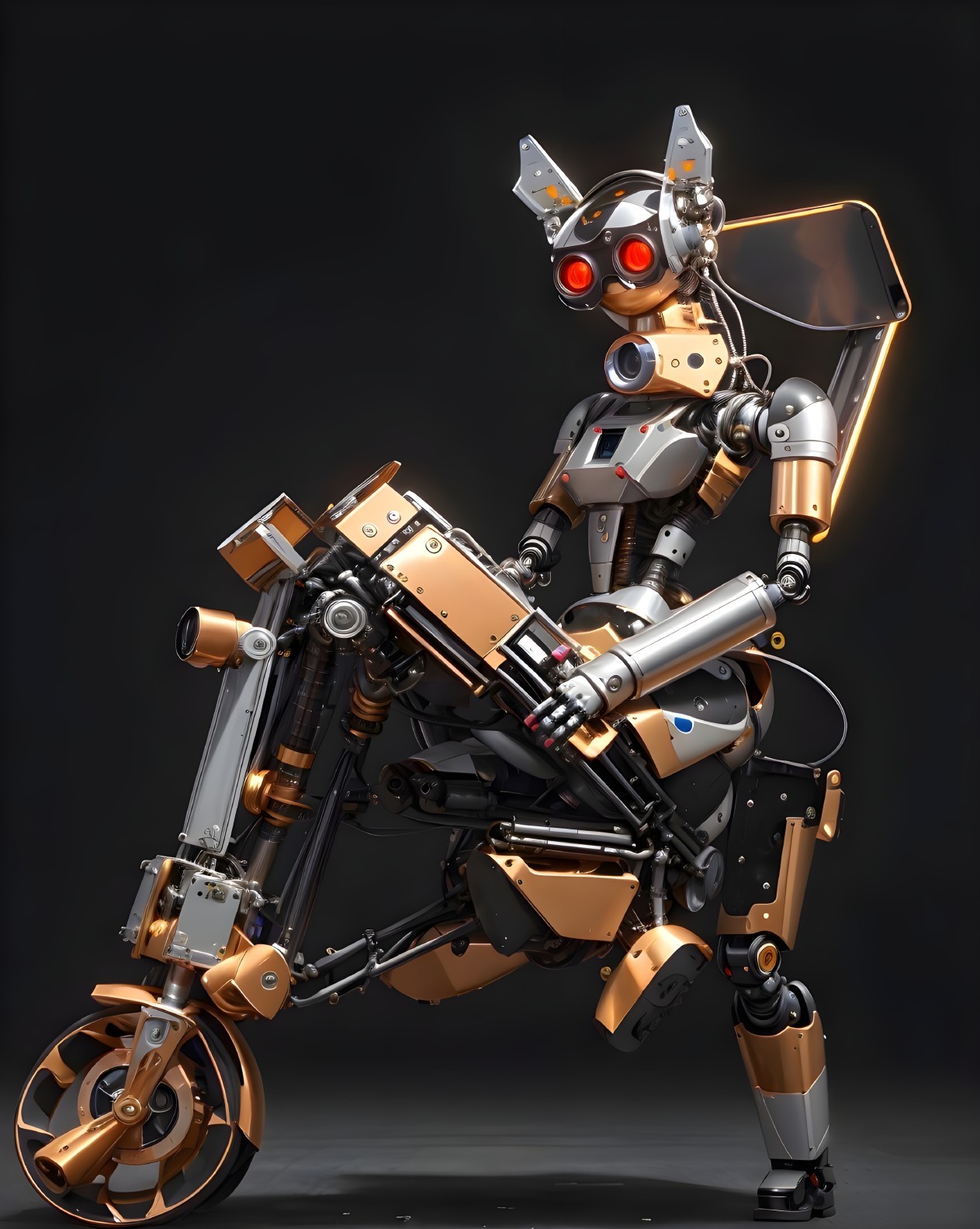 Futuristic robot with sleek metallic design and red eyes