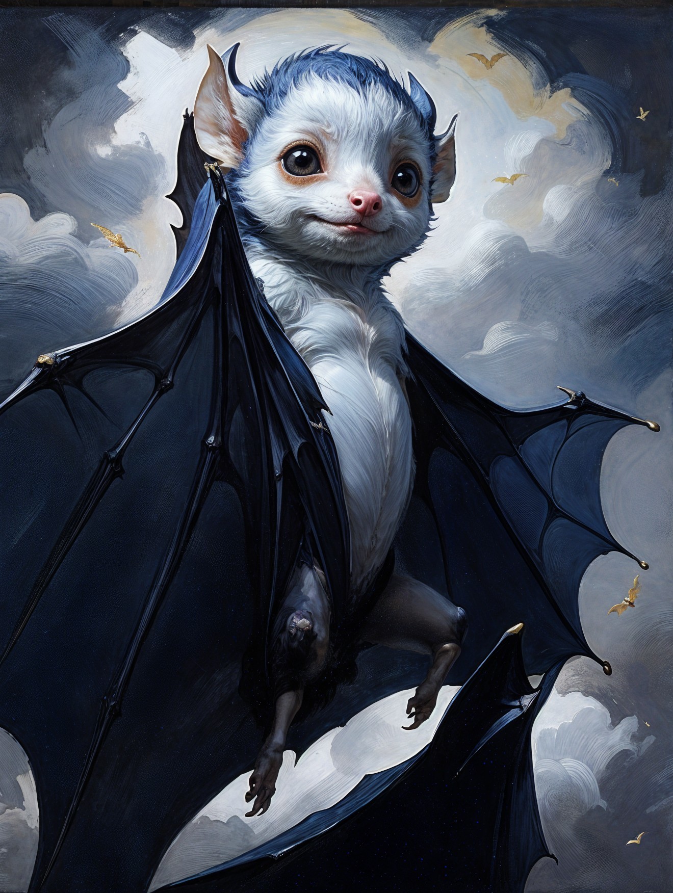 Whimsical Furry Bat Creature in Twilight Setting