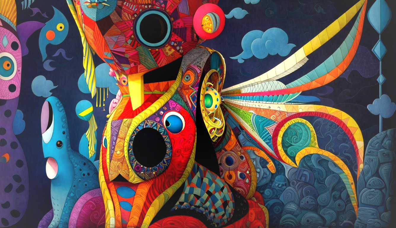 Vibrant Abstract Composition with Stylized Figure