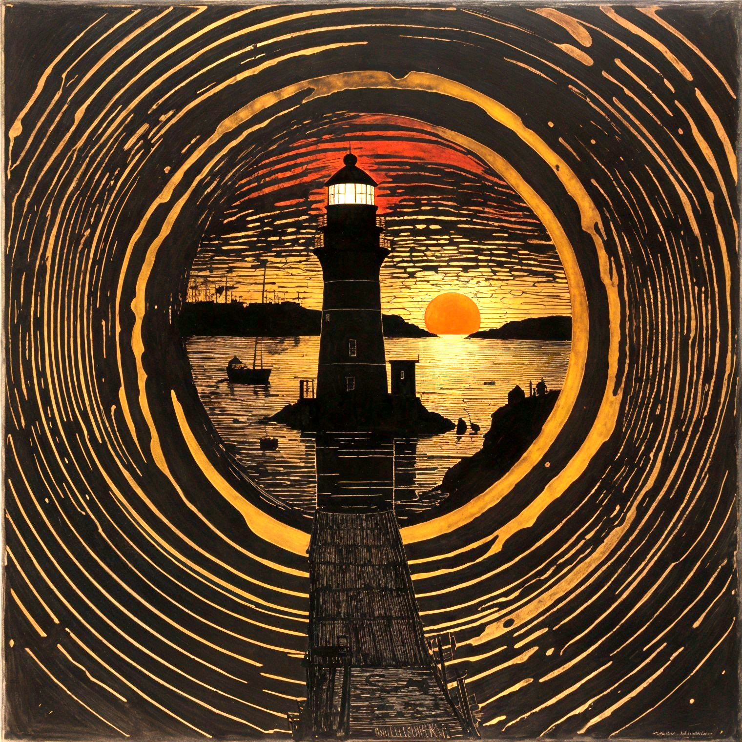 Lighthouse Silhouette at Sunset with Vibrant Colors