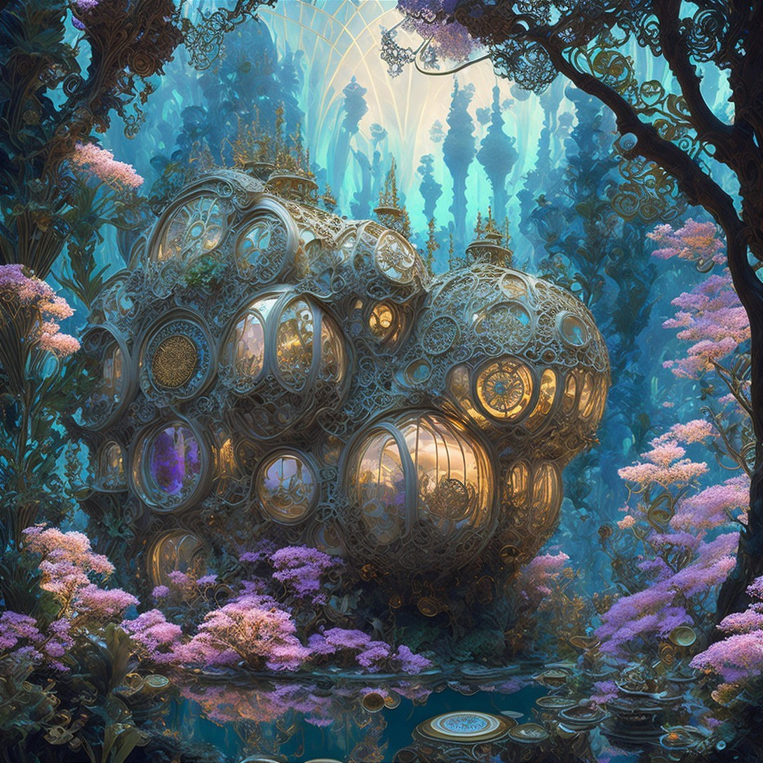 Intricate Underwater Scene with Bubbles and Coral