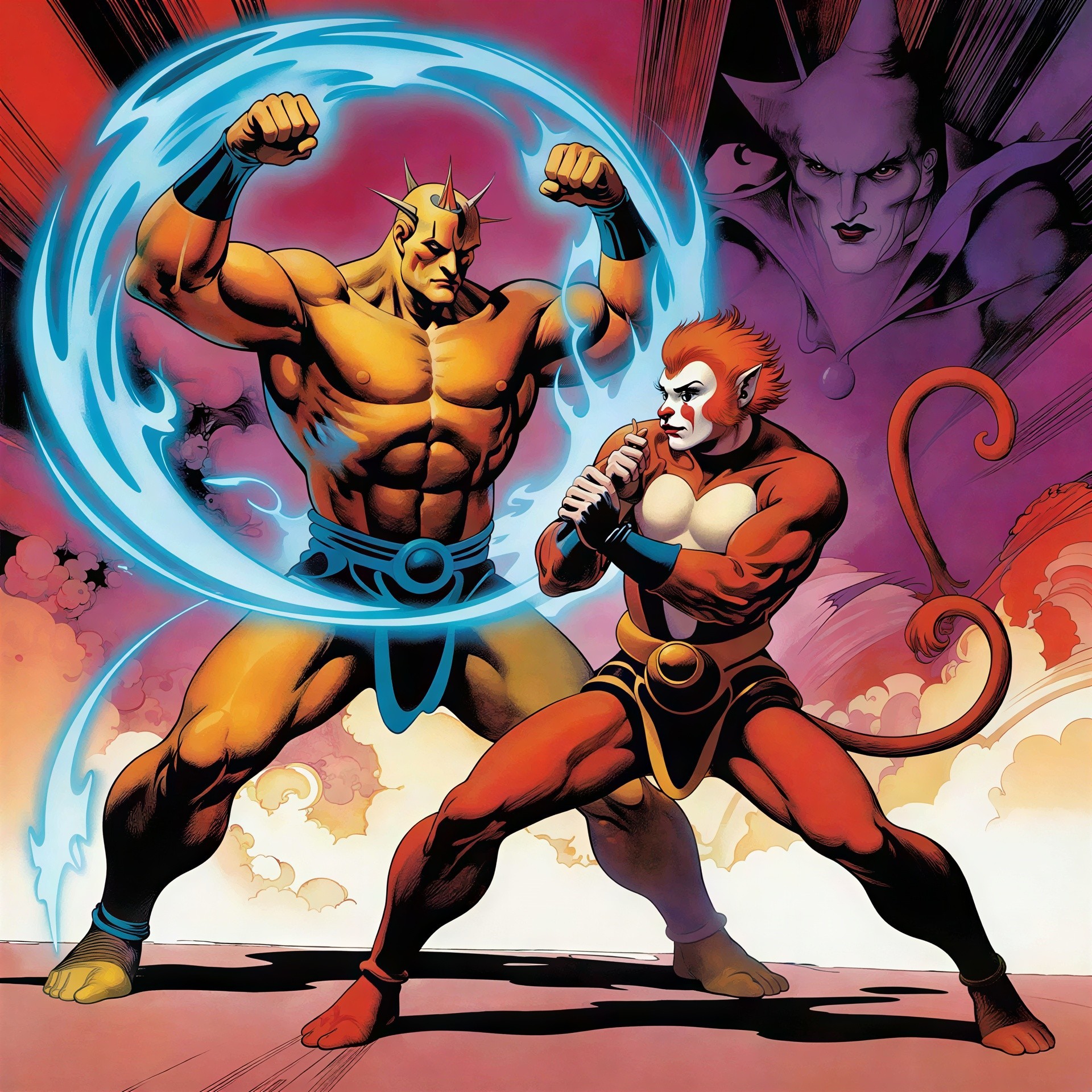 Muscular Comic Book Characters in Action Pose