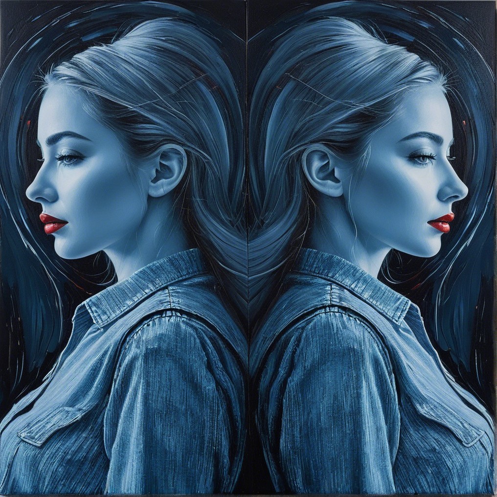 Dual Portrait of Young Woman in Cool Blue Palette