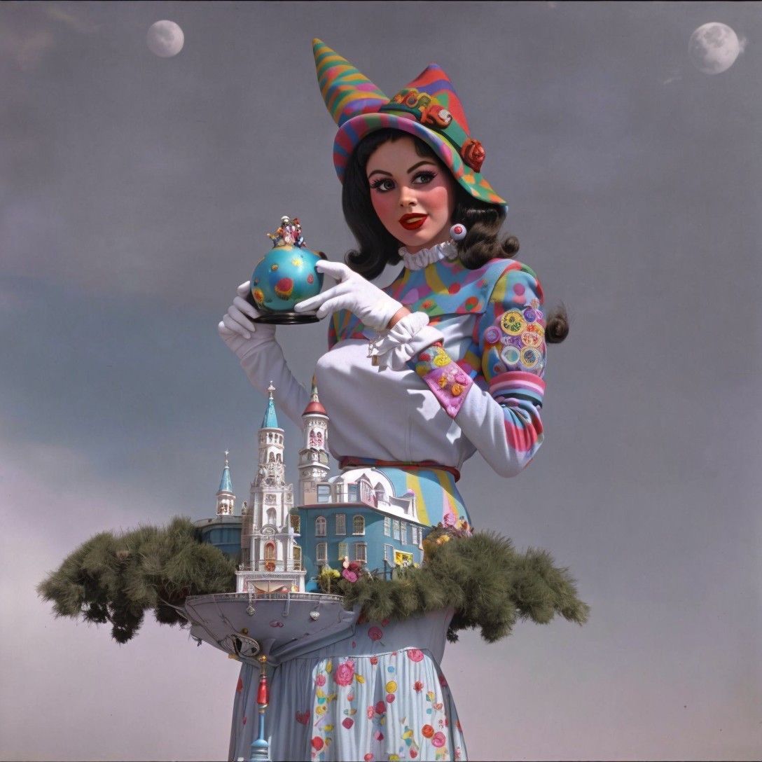 Whimsical Character in Colorful Outfit with Globe