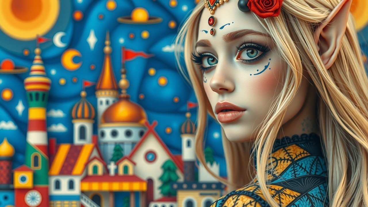 Fantasy Elf with Blonde Hair and Whimsical Background