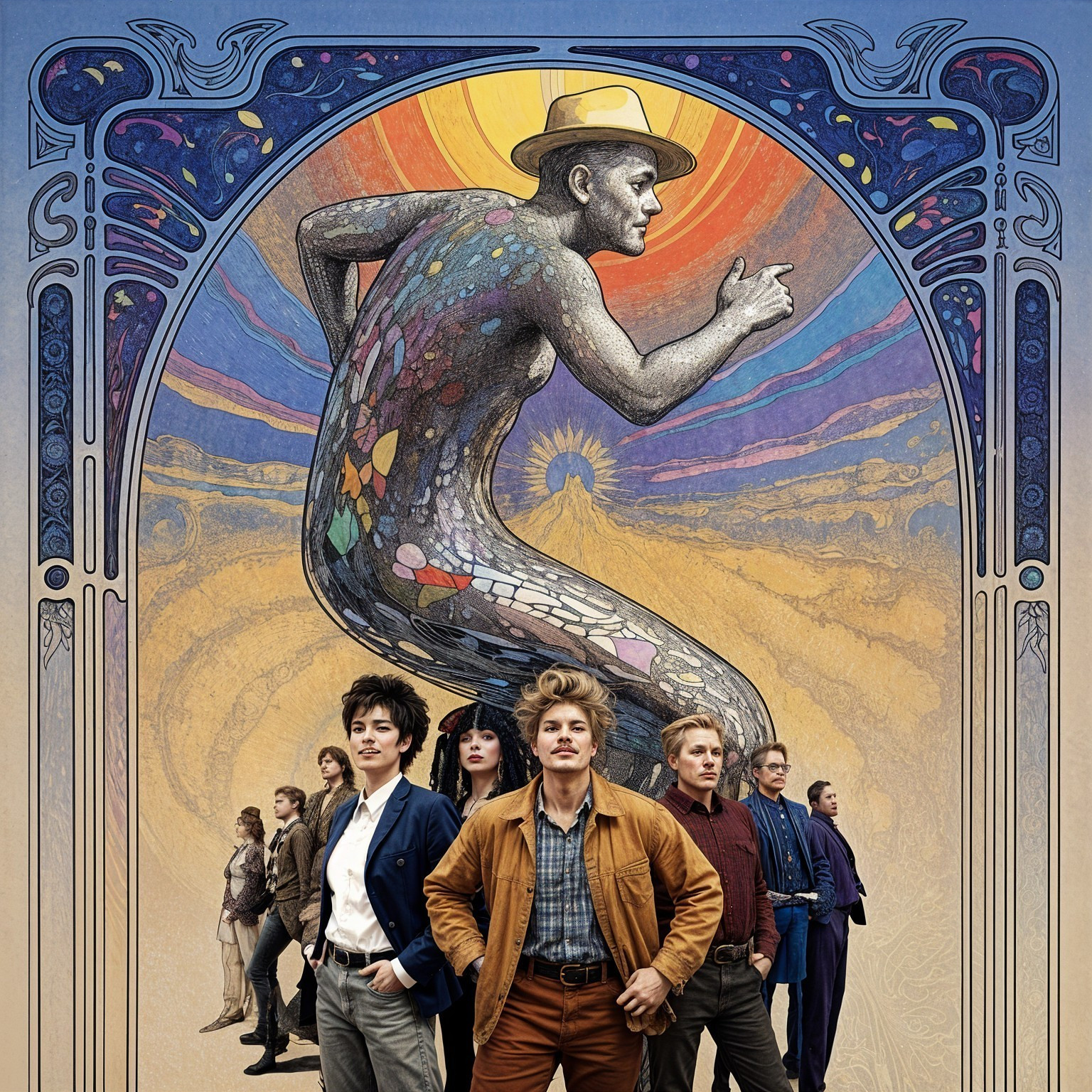 Colorful Mosaic Figure with Diverse Retro Characters