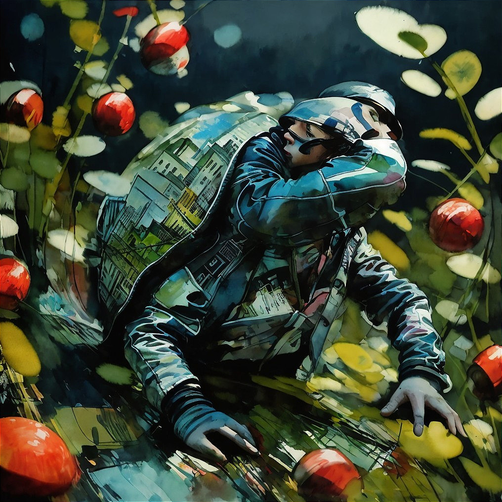 Surreal Scene of Soldier in Abstract Tomato Landscape