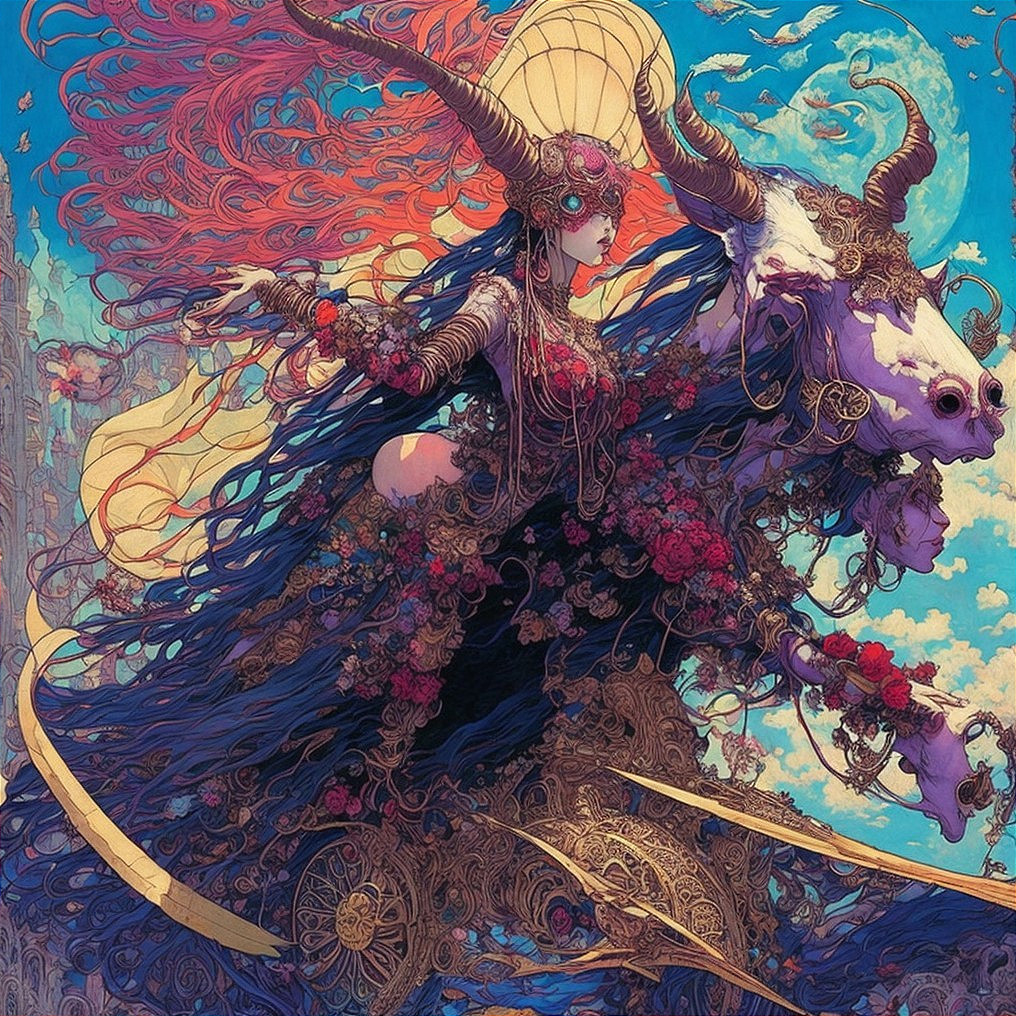 Majestic Rider on Fantastical Chariot with Mythical Beast