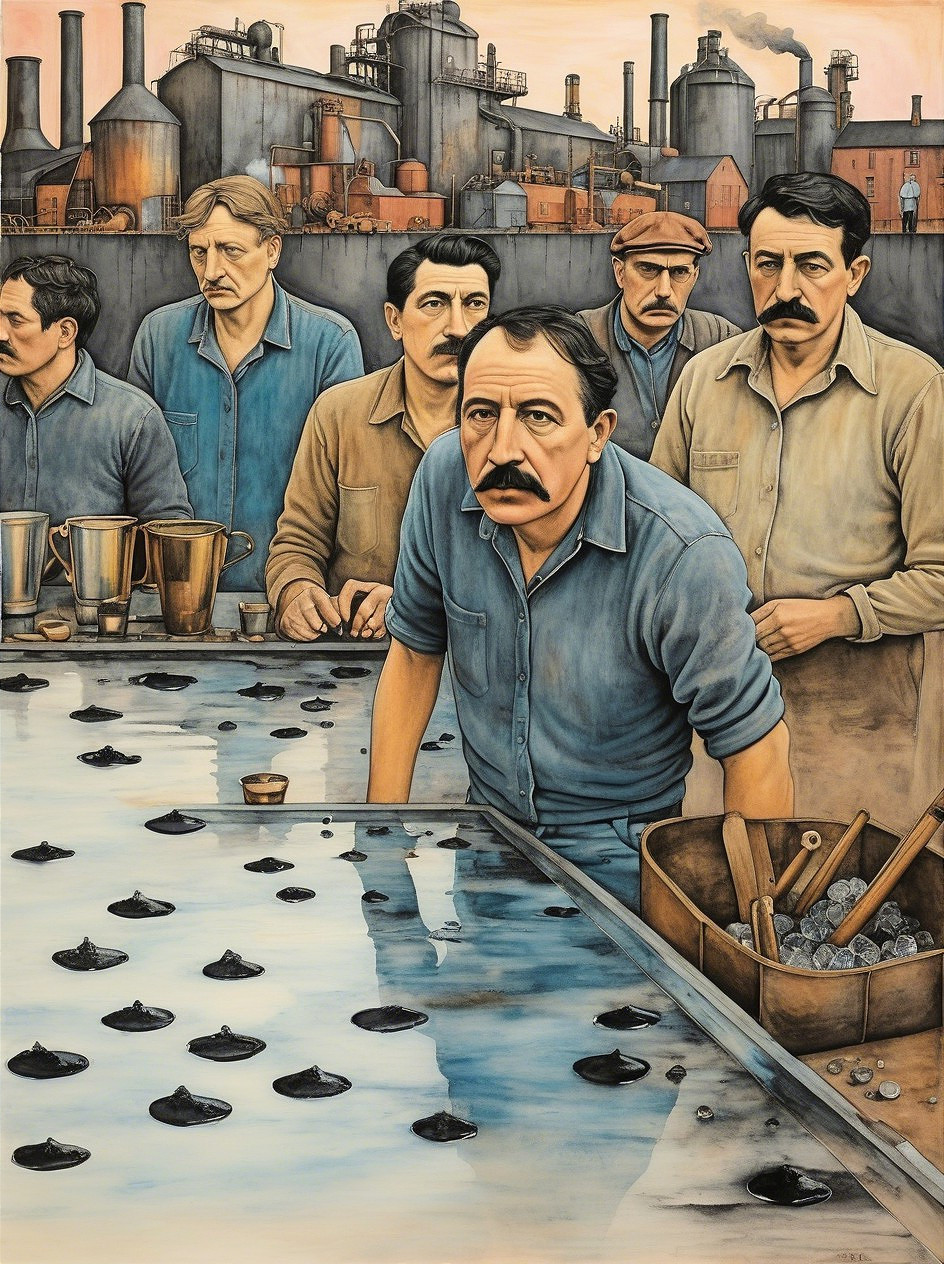 Factory Workers in Historical Industrial Setting