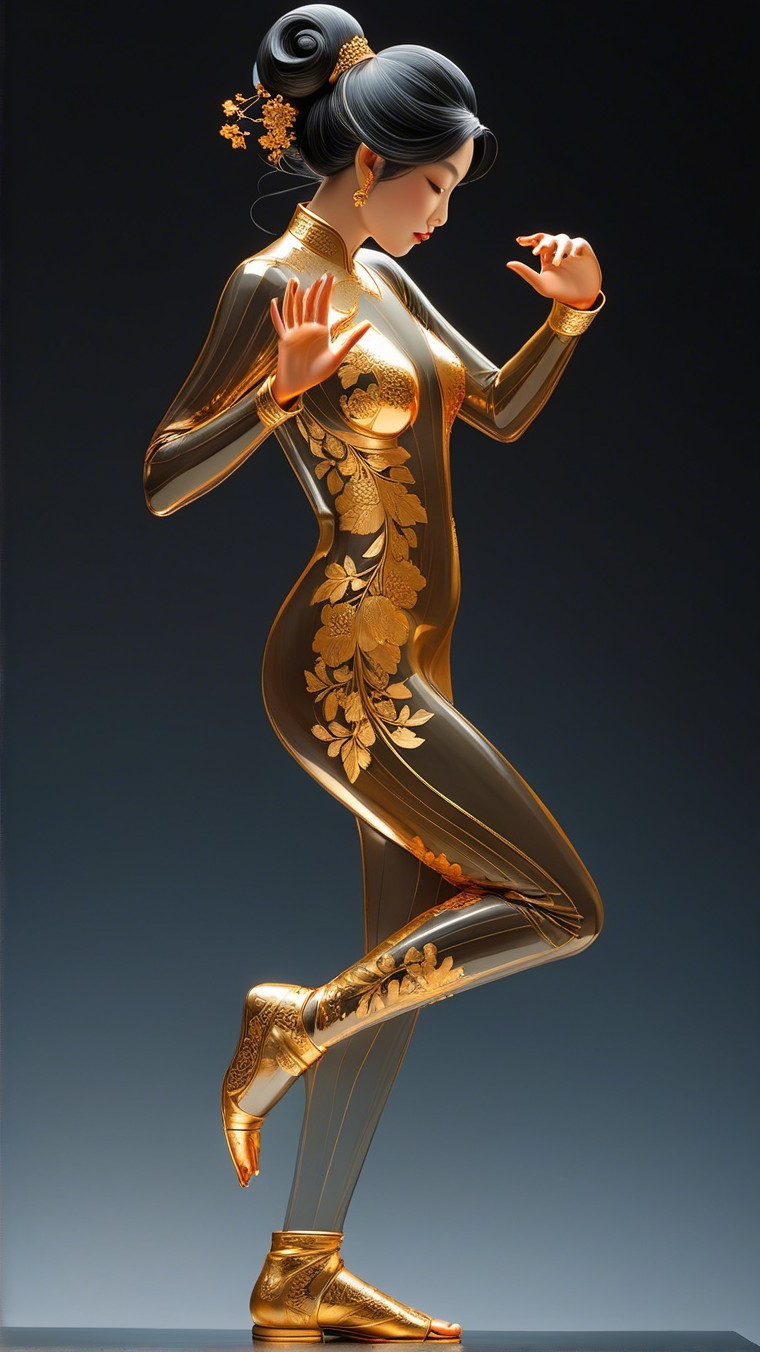 Elegant Figure in Shimmering Floral Outfit Design