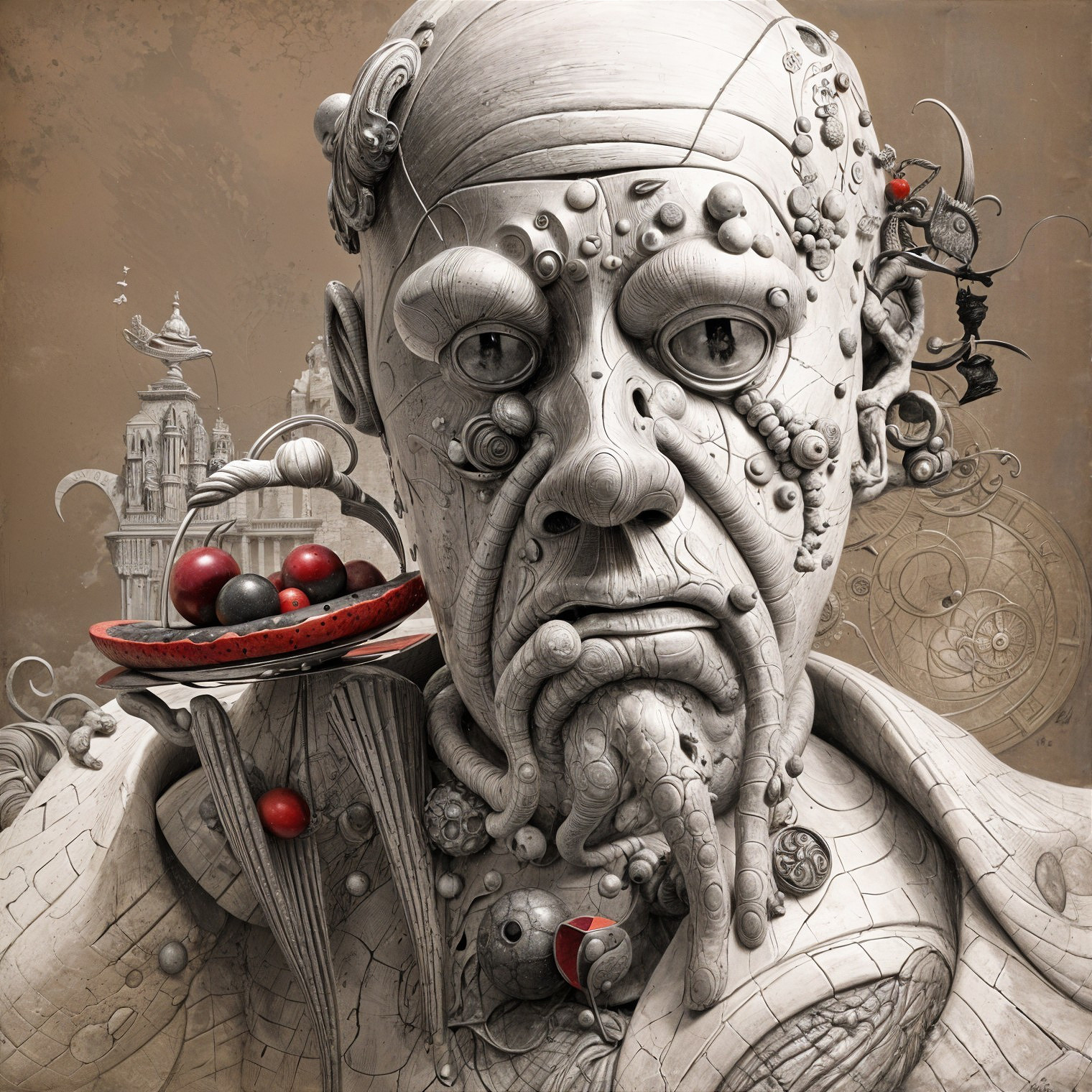 Surreal Sculpture of Humanoid Figure with Textured Surface