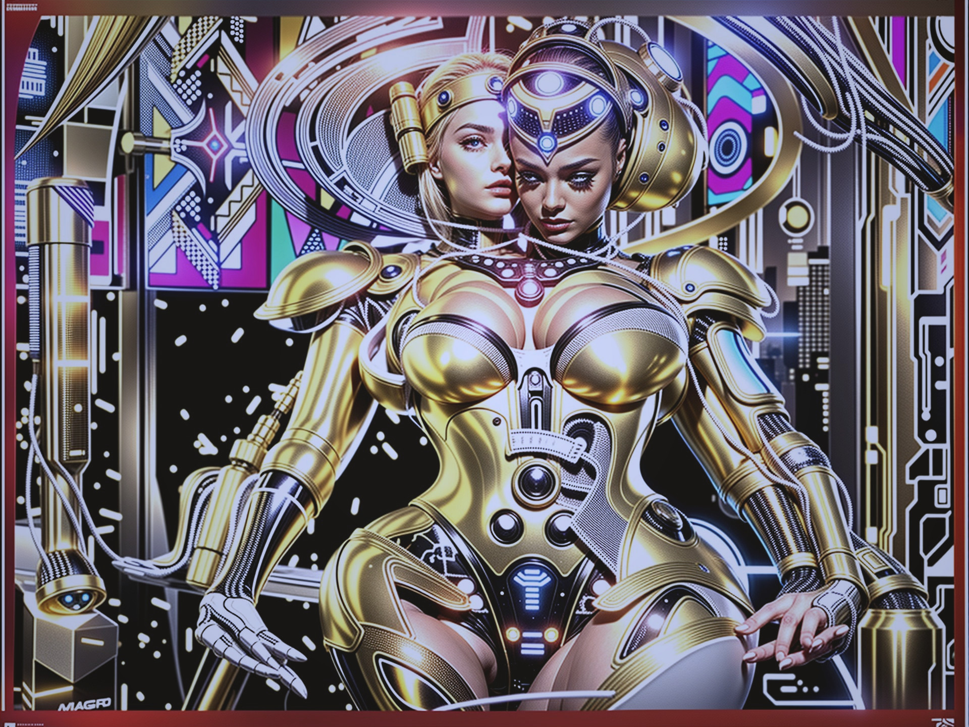 Futuristic Artwork of Intertwined Android Figures