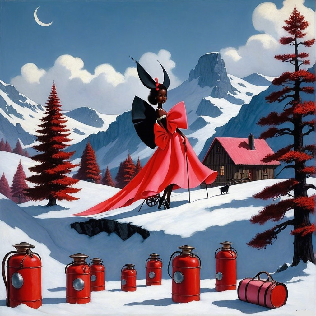 Elegant Figure in Pink Gown in Snowy Landscape