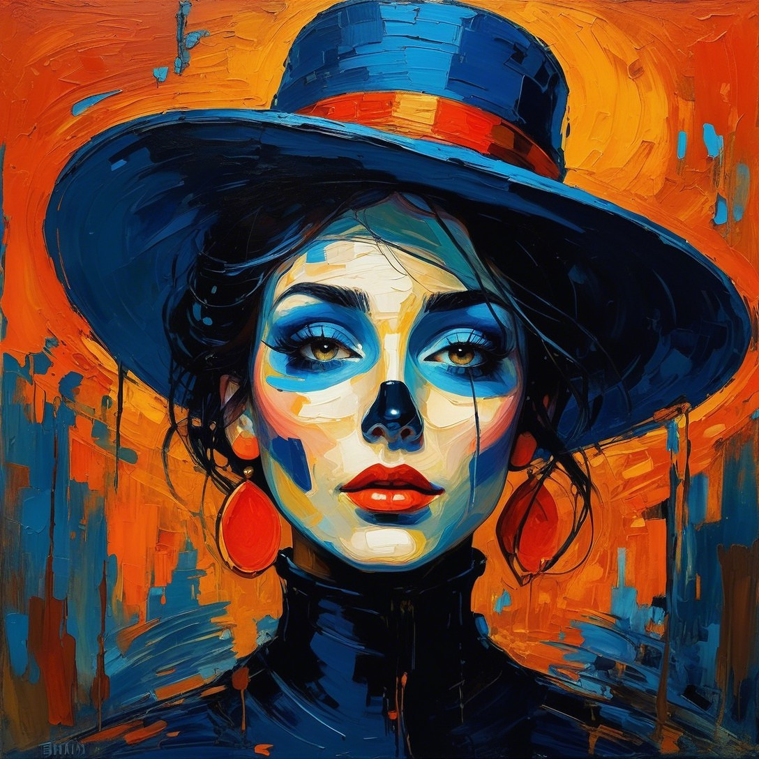 Portrait of a Woman in Blue and Orange Colors