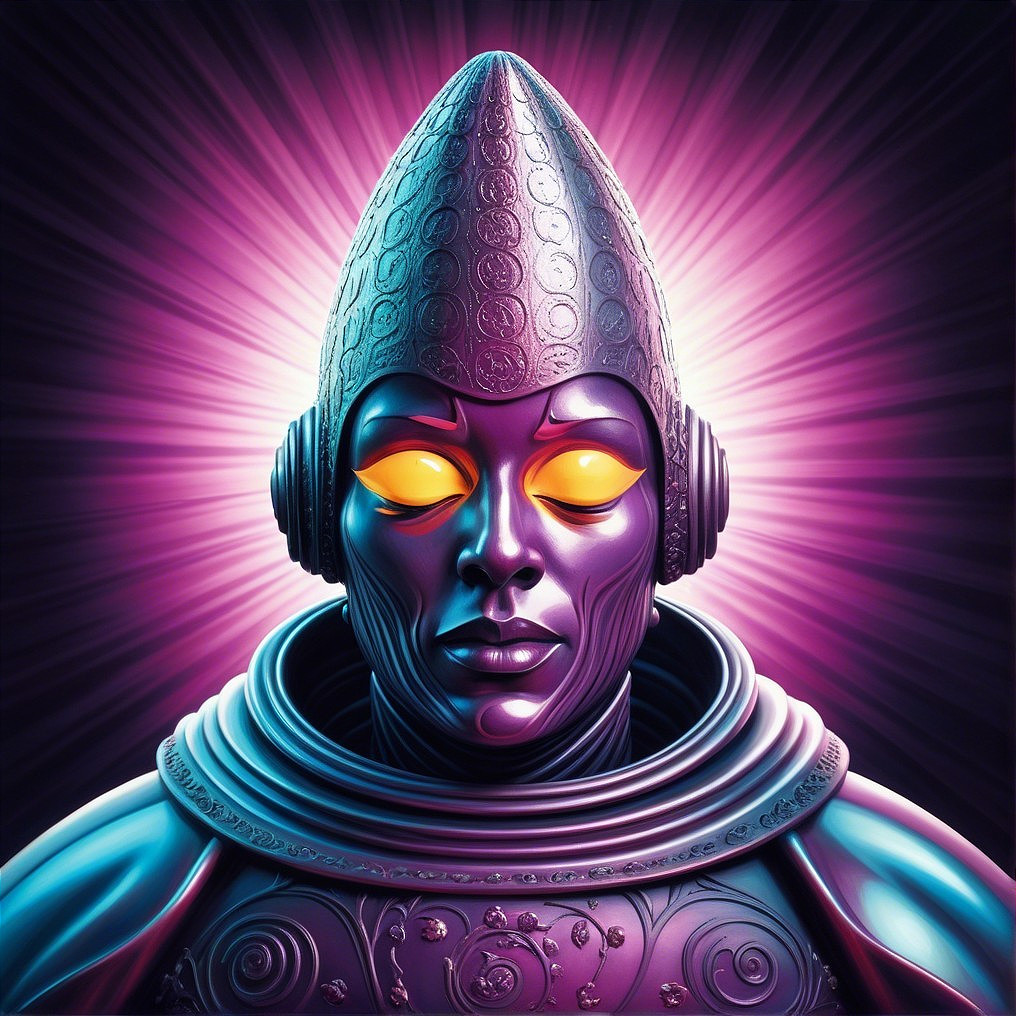 Futuristic Humanoid with Metallic Armor and Helmet