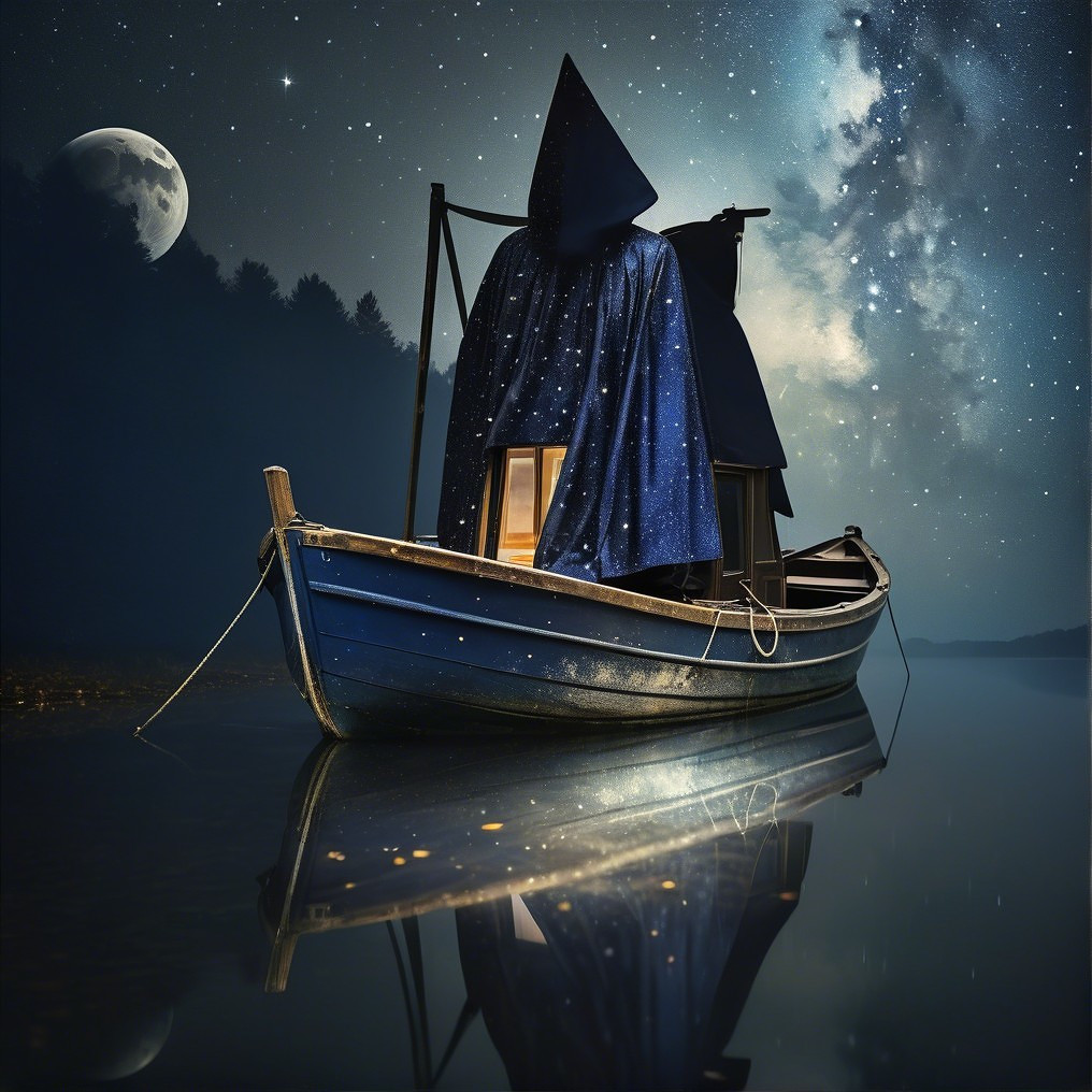Mysterious Boat Under Starry Sky at Night