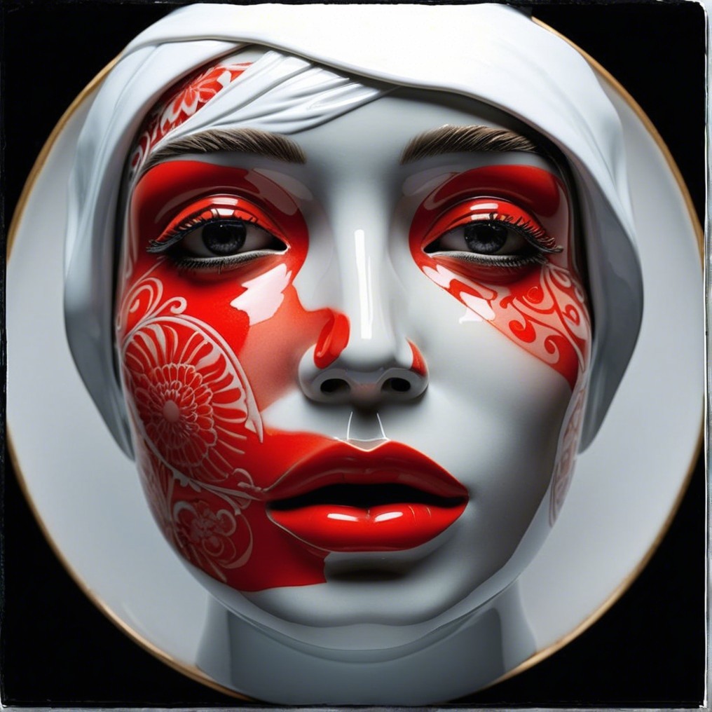 Mannequin Head with Red Patterns and White Headscarf