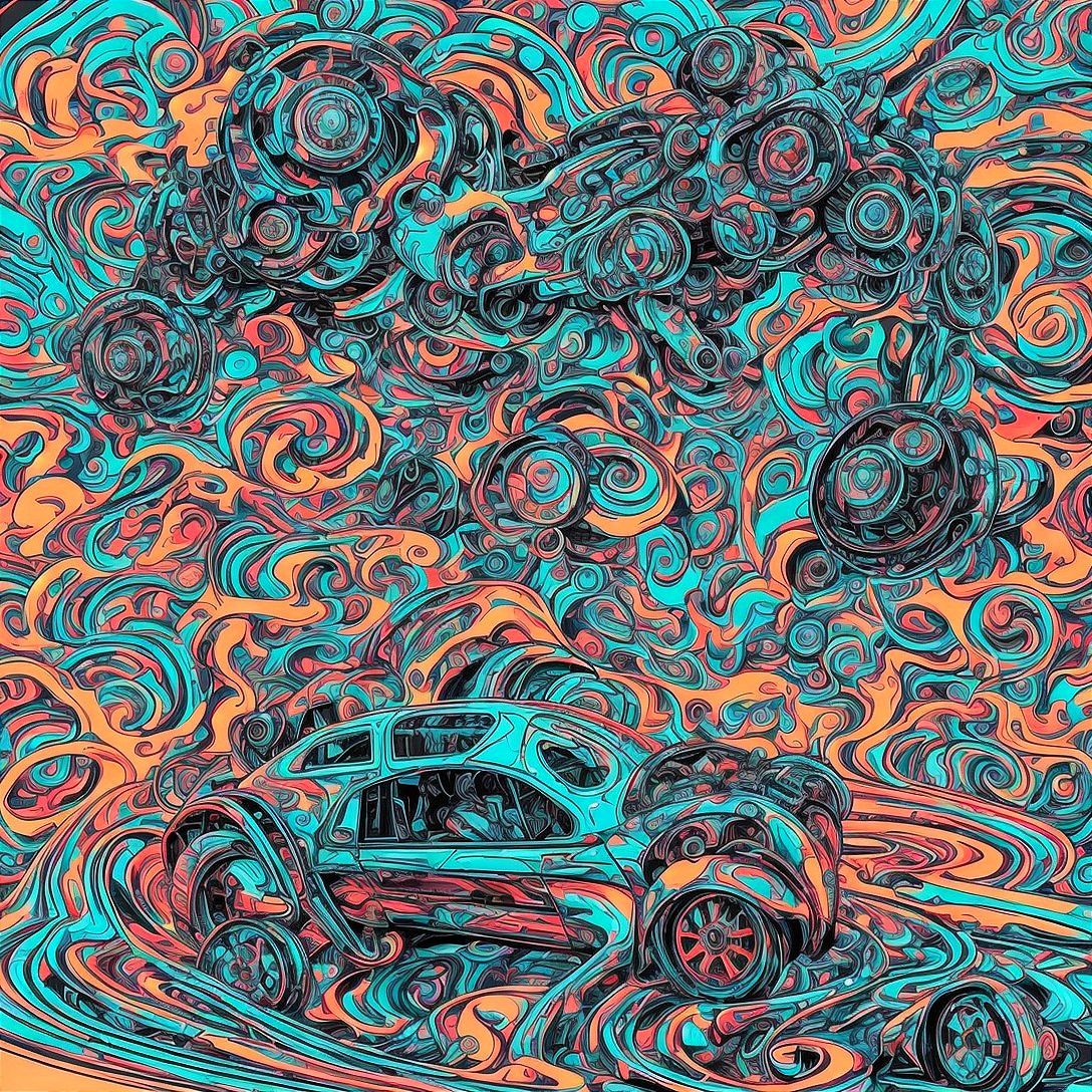 Abstract Car Illustration in Vibrant Colors and Shapes
