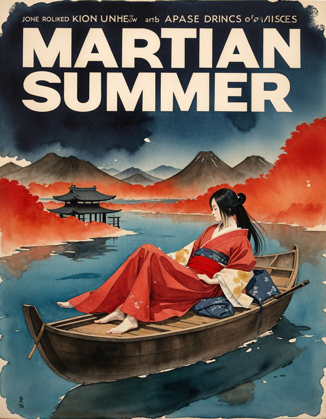 Serene Woman in Kimono on Tranquil River Scene