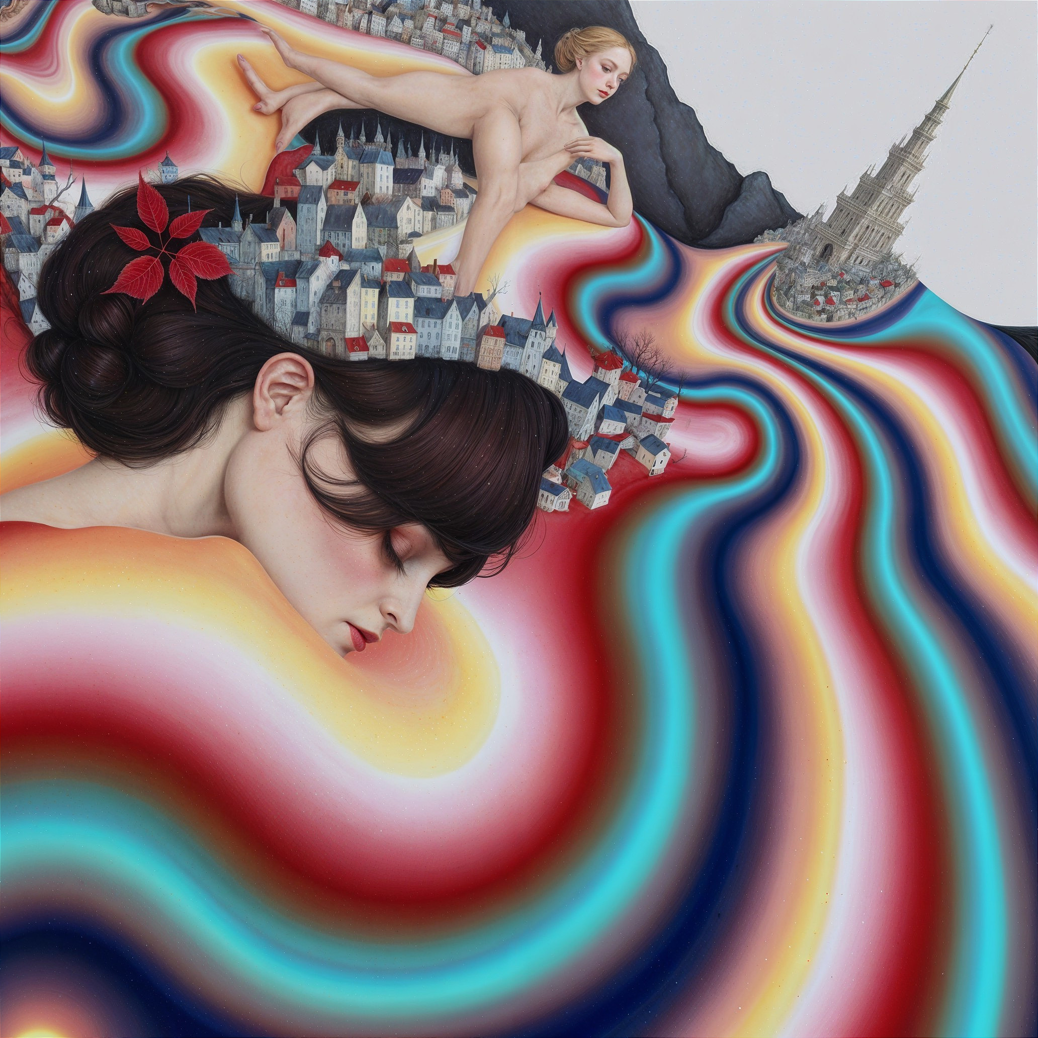 Ethereal Figures in a Vibrant Surreal Landscape