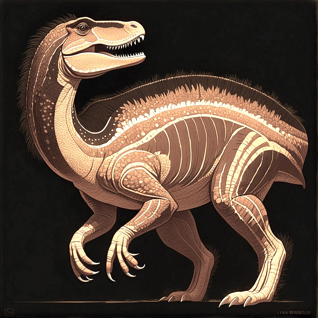 Stylized Illustration of a Large Dinosaur with Details