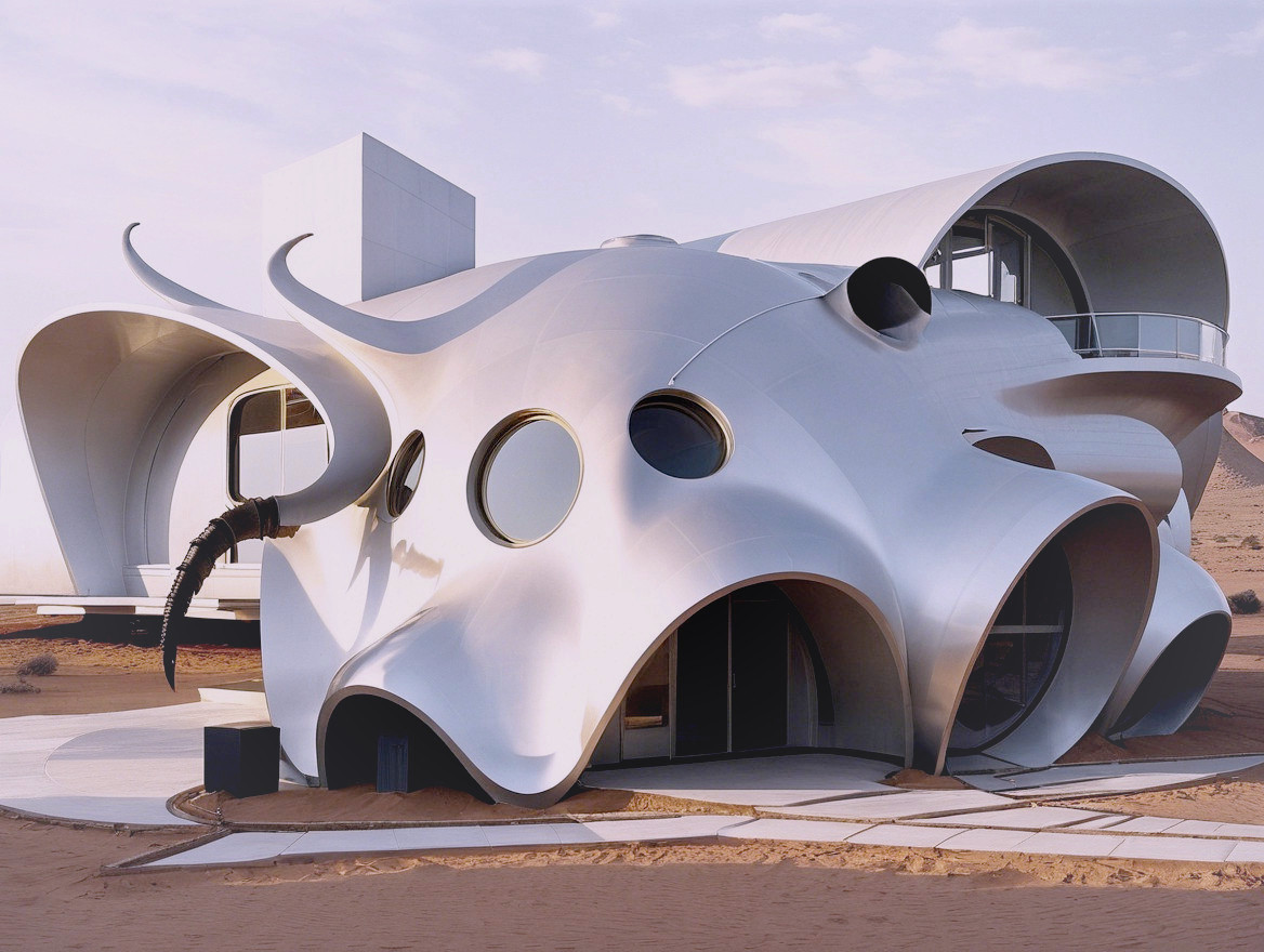 Futuristic Building with Organic Design and Metallic Finish