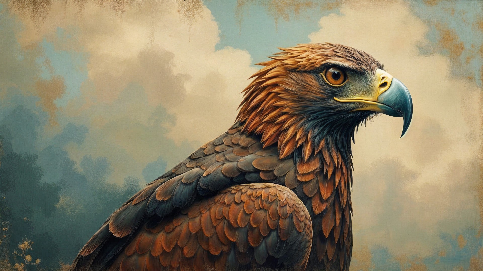 Majestic eagle with detailed plumage in serene sky