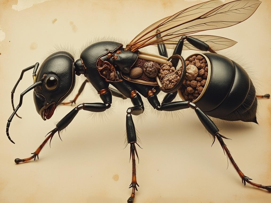 Detailed Illustration of Ant Anatomy and Foraging Role