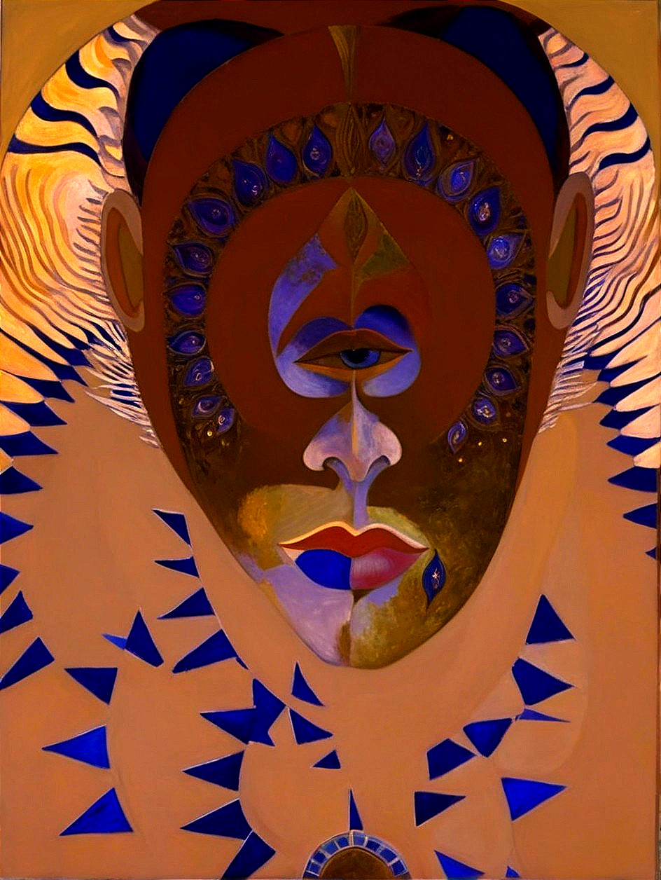 Stylized Human Face with Geometric Patterns and Colors