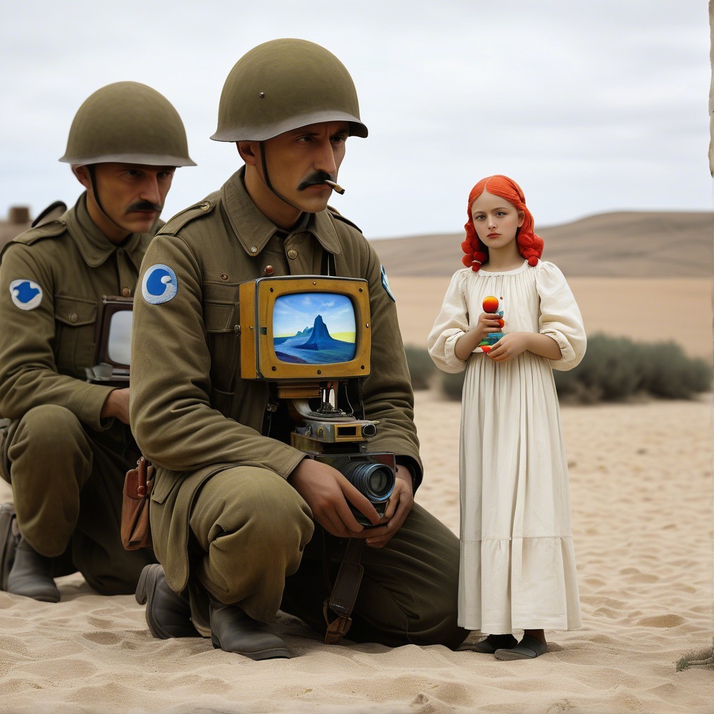 Desert Scene with Soldiers and Girl in Vintage Attire
