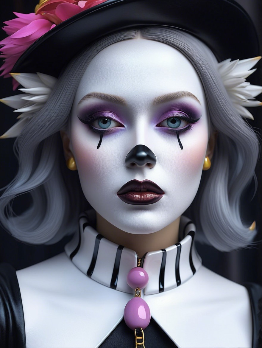 Clown-Inspired Figure with Dramatic Makeup and Costume