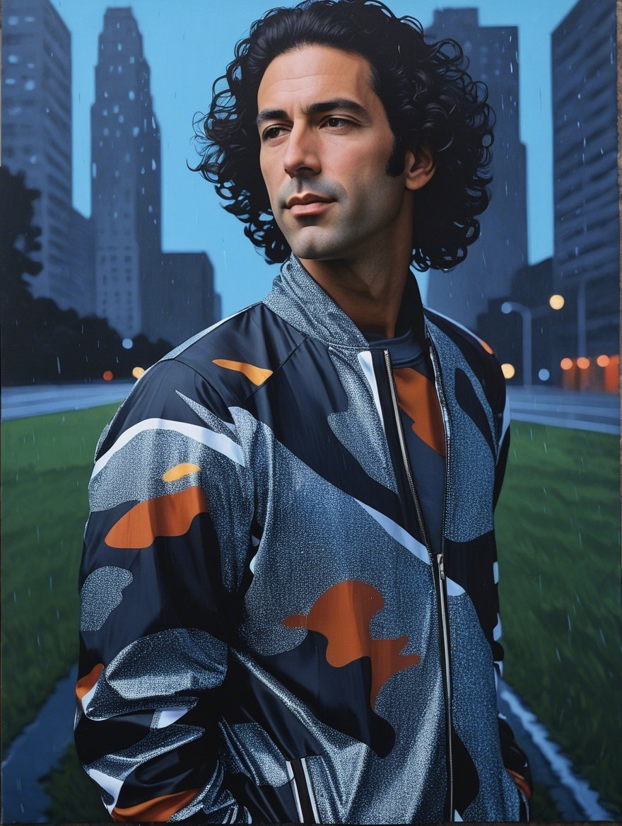 Stylish man in bomber jacket in urban setting