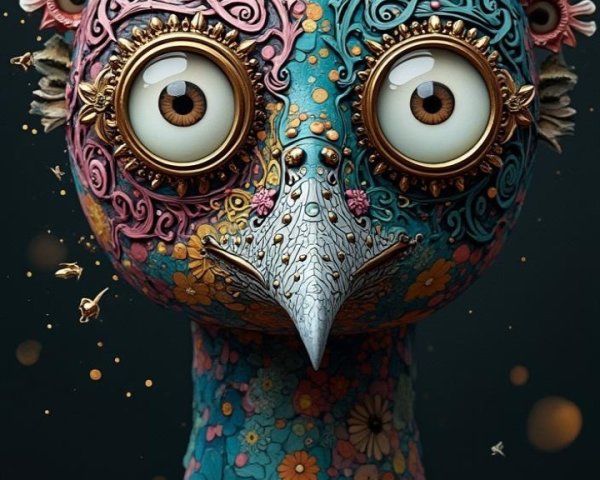Colorful Whimsical Bird Sculpture with Floral Patterns