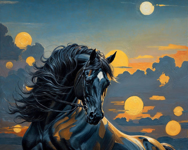 Black Horse Silhouetted Against Twilight Sky