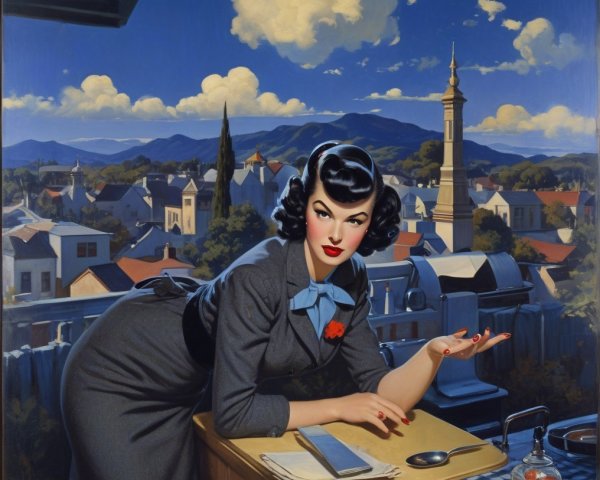 1940s Fashion: Stylish Woman in Serene Kitchen Scene