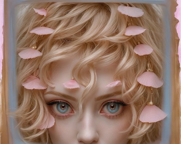 Close-up Portrait of Person with Blonde Hair and Petals