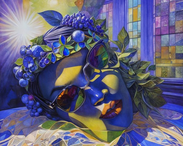 Abstract Portrait of Woman with Grapes and Sunglasses