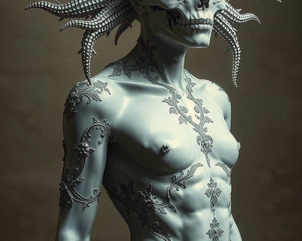 Intricately Designed Human Figure with Skull Head