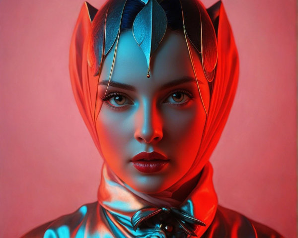 Portrait of a Woman in Metallic Silver Coat and Headpiece