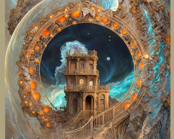 Mystical Landscape with Grand Building and Portal