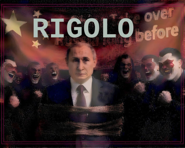 Man in Suit Surrounded by Sinister Figures and Text