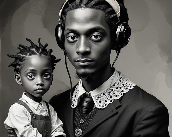 Formal Portrait of Man and Child in Monochrome