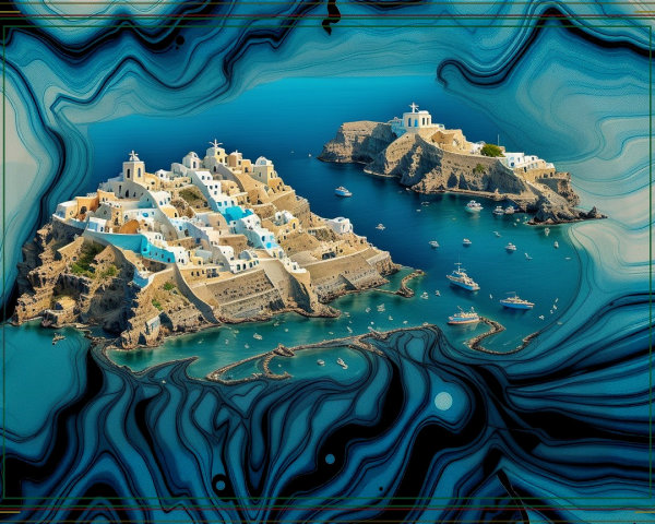 Aerial View of Coastal Village with Turquoise Waters