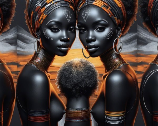 Portrait of a Dark-Skinned Woman in Tribal Adornments